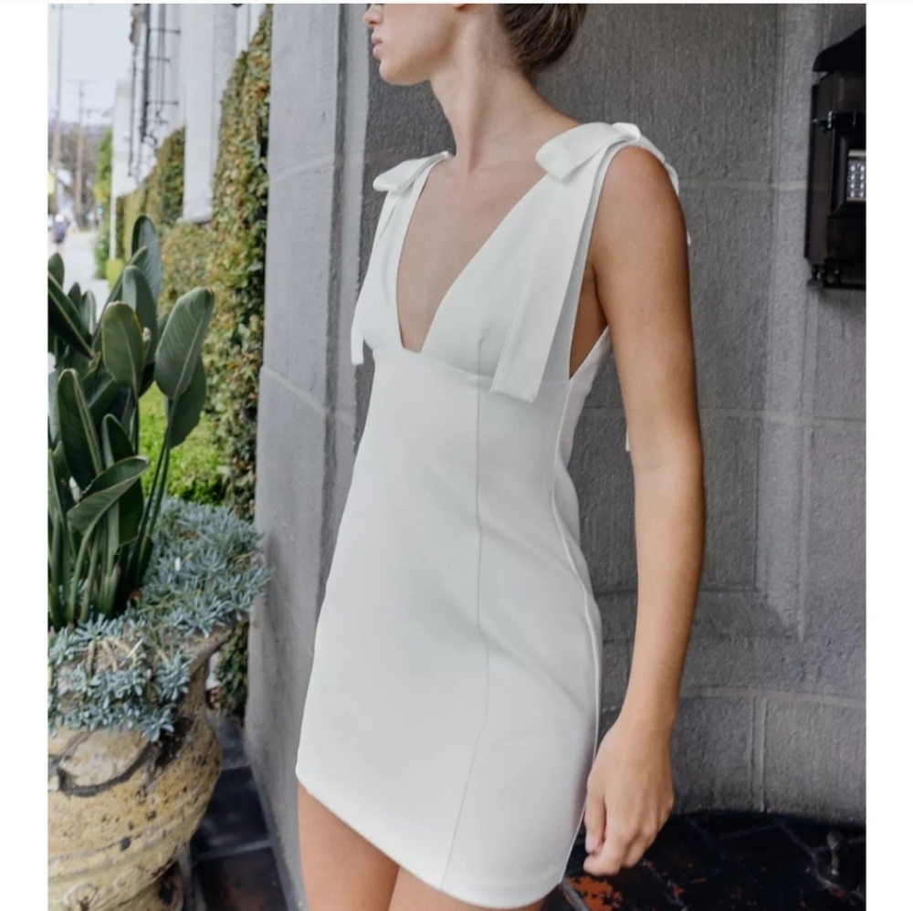 Zara  white short dress with bows size L - Picture 6 of 12